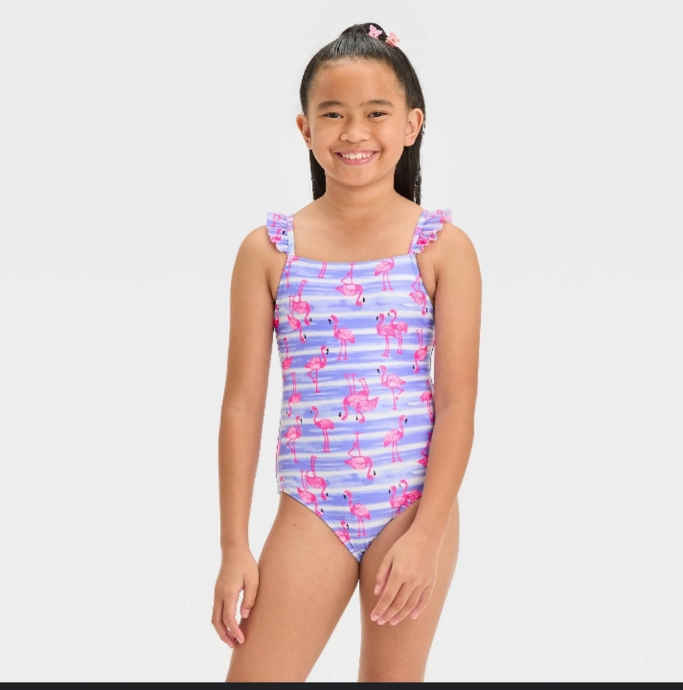 Cat & Jack Flamingo Striped One Piece Swimsuit Size S(6/7)